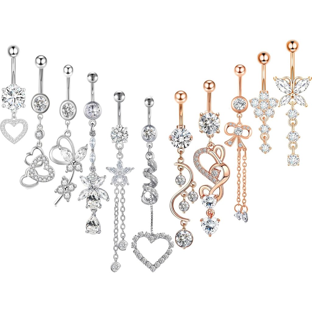 14g Women Belly Button Rings Surgical Stainless Steel Dangle Belly Rings 10mm Be